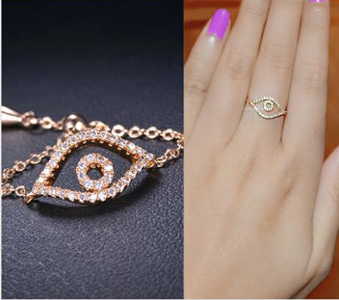 Devil eye  Gold Crystal Ring
